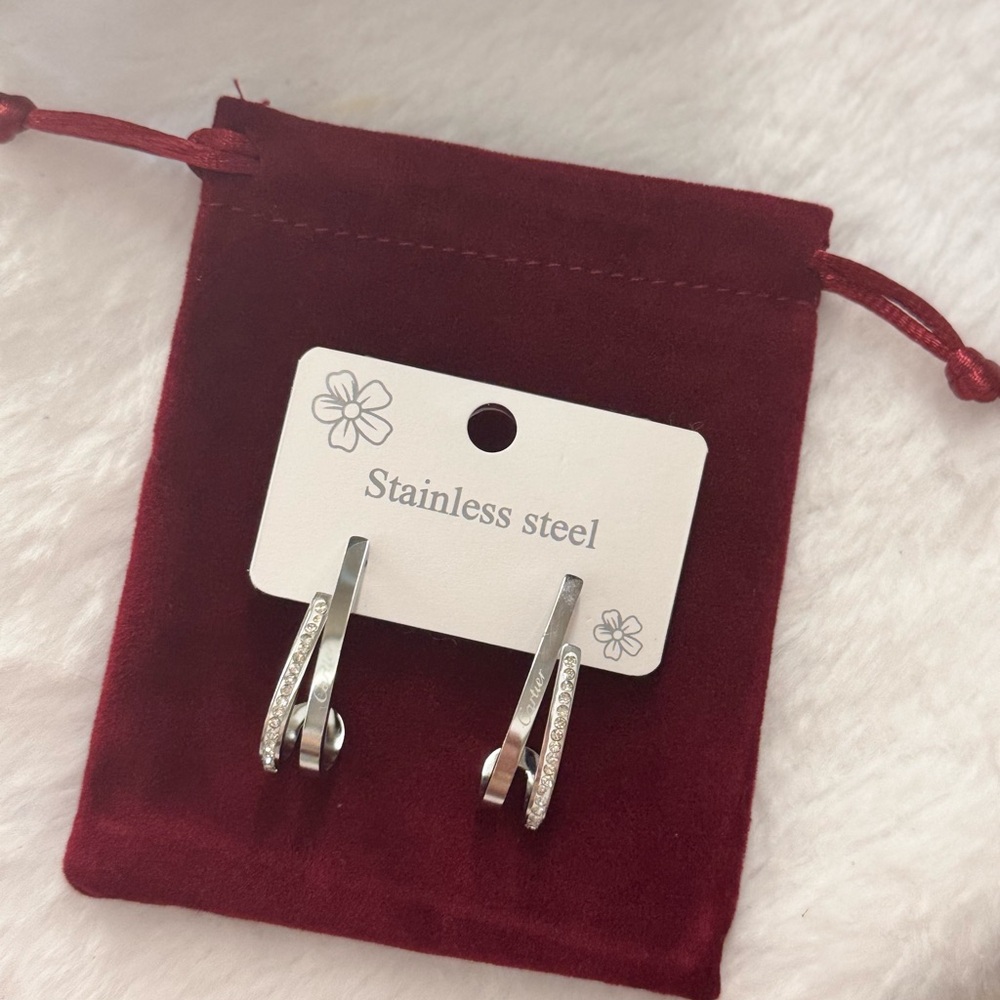 Stainless Steel Hoop Earrings with Crystals